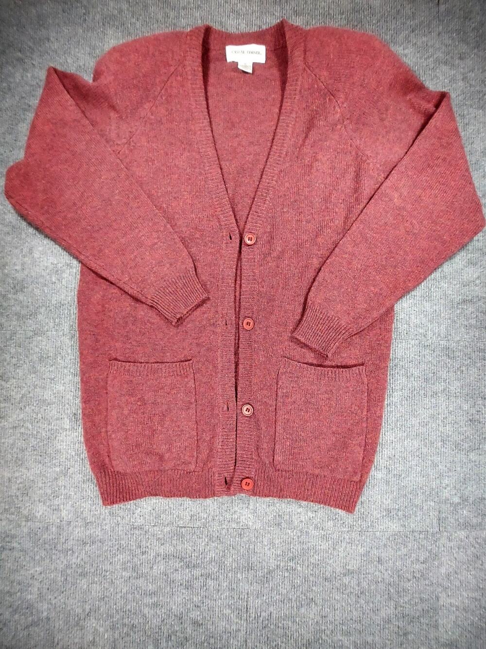 VTG Casual Corner Lambswool Cardigan Sweater Womens Medium Red Burgundy Grandpa